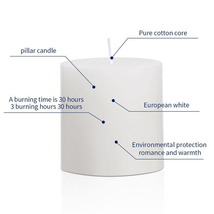 3×3 White Pillar Candles Set of 3 Unscented Handpoured Weddings, Home Decoration, Restaurants, Spa, Church Smokeless Cotton Wick 90 Hour