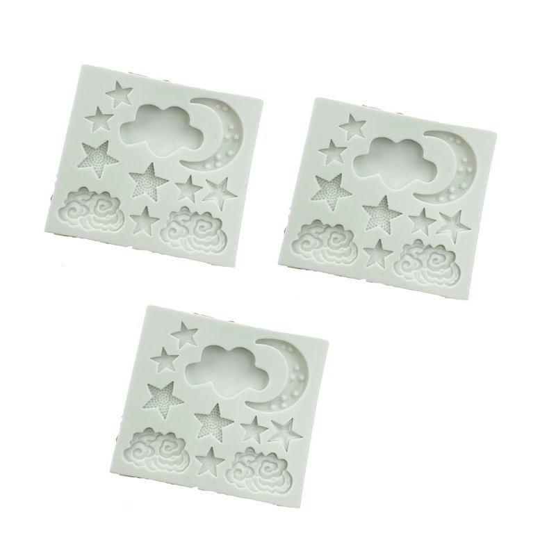 3Pcs White Star Moon Clouds Shaped Silicone Fondant Molds, Candy Chocolate Molds for DIY Cake Fondant Cookie Cloud Fondant Mold Moon For Candy Baking Sugar Cakes Decorating Candy Making Supplies