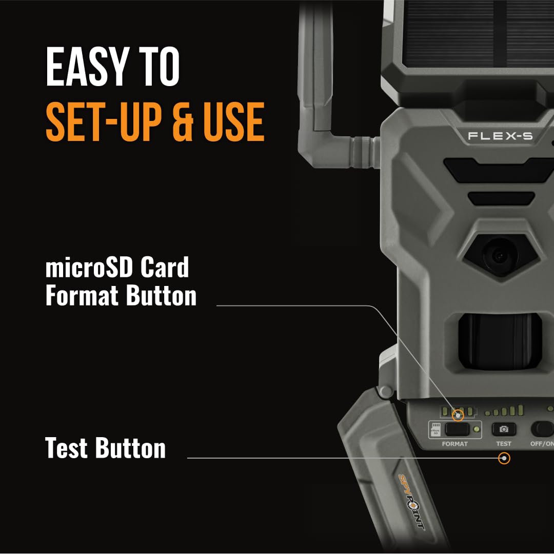 SPYPOINT FLEX-S Solar Outdoor Cellular Trail Camera - Integrated Solar Panel, No WiFi Needed, Hunting & Game Camera with Night Vision Motion Activated, Dual-Sim LTE, 36MP Photos, 1080p Videos + Sound