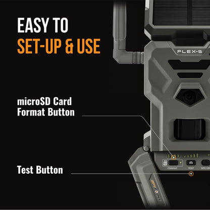 SPYPOINT FLEX-S Solar Outdoor Cellular Trail Camera - Integrated Solar Panel, No WiFi Needed, Hunting & Game Camera with Night Vision Motion Activated, Dual-Sim LTE, 36MP Photos, 1080p Videos + Sound