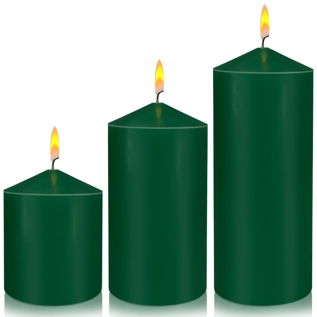 Pillar Candles 3 x 4, 6, and 8 inches, Large Handmade Candles Set of 3, Green Decorative Candles for Wedding, Home Decoration, Dinner, Church