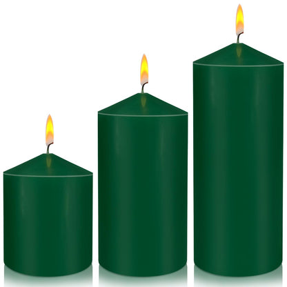 Pillar Candles 3 x 4, 6, and 8 inches, Large Handmade Candles Set of 3, Green Decorative Candles for Wedding, Home Decoration, Dinner, Church