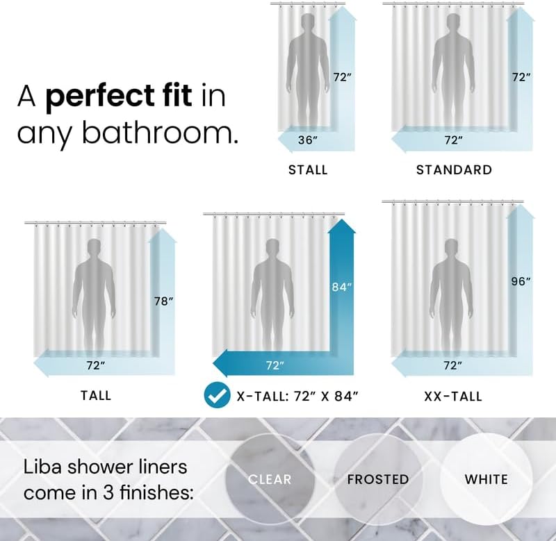 LiBa Waterproof Shower Curtain - Premium Non-Toxic PEVA with Rust-Proof Grommets | Heavy Duty 72x84 Clear