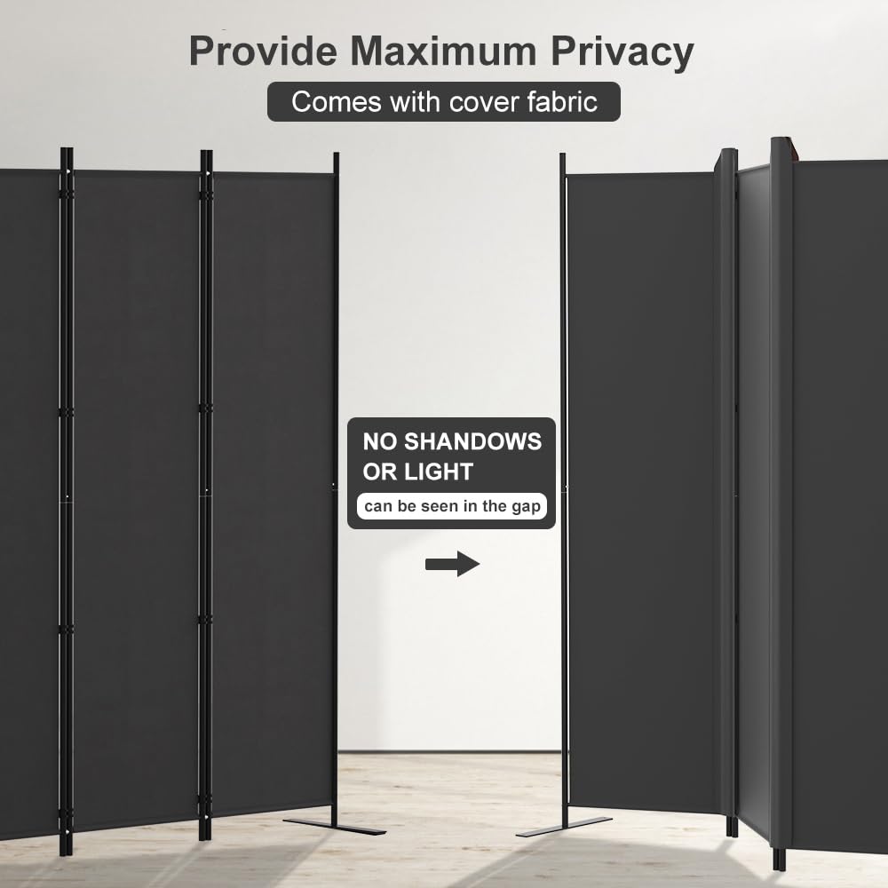 Kokorona 6 Panel Room Divider, 6FT Tall Folding Privacy Screen Wall Dividers, Portable Privacy Screen Freestanding Room Divider for Room Separation, Included - Cover Strips, Grey, 120''W x 72''H