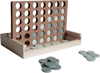 Neutral Wooden Four in a Row Game Aesthetic Two Player Montessori Travel Board Game for Kids and Adults Perfect Coffee Table Decor and Housewarming Gift -White Elephant Gift (Neutral Blue)