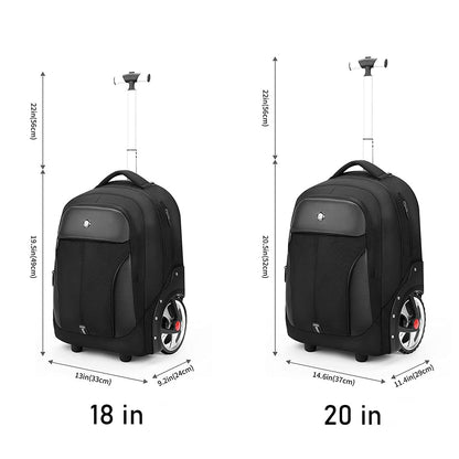 WMHYLYH Rolling Backpack with Wheels, Waterproof Backpack with Large Wheels for Business and Travel Commuter, Carry on Backpack with Laptop Compartment for Women and Men Adult (Blue, 20inch)