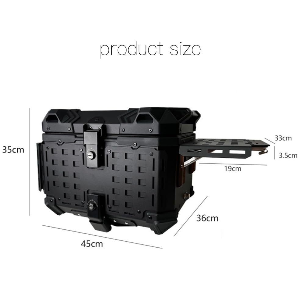 Sekcrlaumix Motorcycle Top Box，Multifunctional Motorcycle Tail Box, 45L Aluminum Alloy Storage Trunk, Black, Armored Design for Camping, Outdoor Adventure