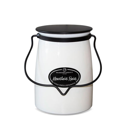 Milkhouse Candle Company Mountain Rain Soy Candle - Peppered Pine & Herbs | Harvest Apple & Cedar | Amber Musk Scented - 22 oz Butter Jar with Lid, 120+ Hour Burn Time, Made in the USA