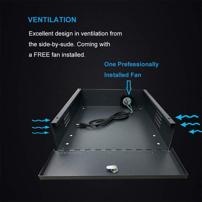 Kenuco Heavy Duty 16 Gauge DVR Security Lockbox with Fan (Black 18'' X 17.9'' X 4.96')