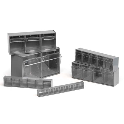 2-Pack Plastic Storage Cabinet with 9 Tilt Out Bins, Horizontal Organizer System for Home, Office & Garage, 23.6" x 3" x 2.7", Gray