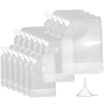 16-Pack Reusable Plastic Flasks - Clear Leak-Proof Bags for Travel, Sports, Concerts & Events (8oz/16oz/32oz) - Ideal for Running, Hiking & Outdoor Activities