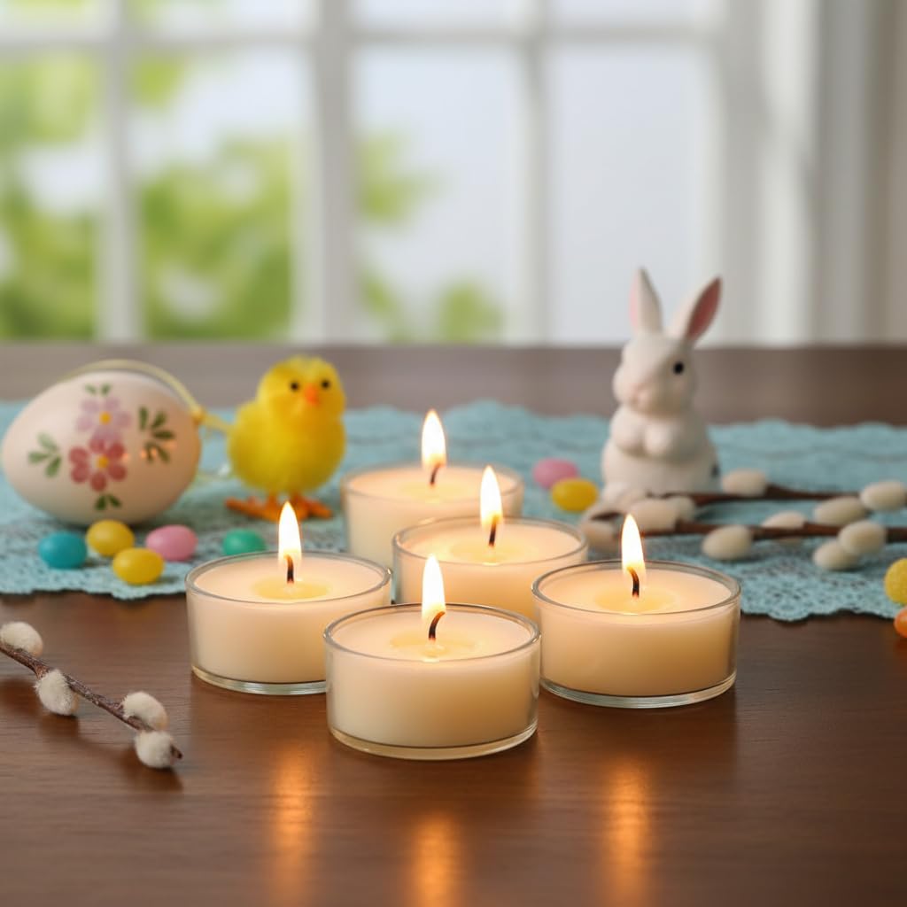 Ivory Tea Lights Candle Set of 24, Jasmine Scented Tealight Candles, Handmade Tea Candles, Long Burning Tealights for Romantic Wedding Home Decor Gift