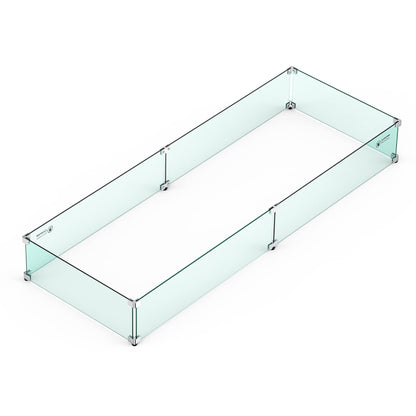 Skyflame Fire Pit Wind Guard, 53.5" x 19.5" x 6" Clear Tempered Glass Flame Guard Set with Hard Aluminum Corner Brackets and Rubber Feet, Fits for 48-inch Rectangular Fire Pit Burner Pan
