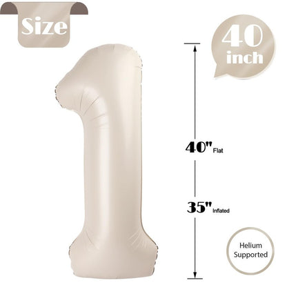 Cream Number 1 Balloon 40 Inch, 1st Birthday Balloon for Baby Boy Girl Toddler First Birthday Decorations, Shiny Cream Party Supplies