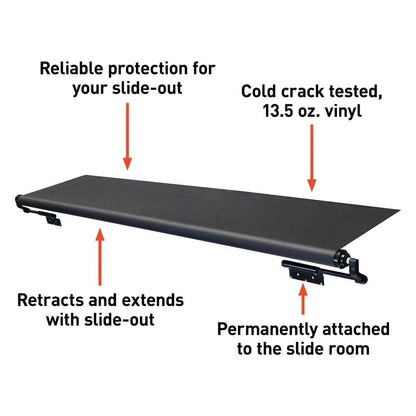 Solera 5000 Series Black Slide Topper RV Slide-Out Awning 7' (6'7" Fabric) 13.5 oz Vinyl Leak-Proof, 48" Extension, Roof, Sidewall Protection, Travel Trailer, 5th Wheel, Motorhome - V000168105