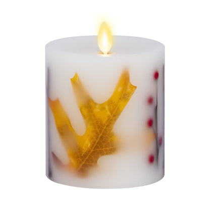 Luminara Embedded Flameless LED Candle - Orange Leaf 3.5" x 4.5" - Moving Flame Pillar, Battery Operated Timer, Real Wax, Unscented, Safe