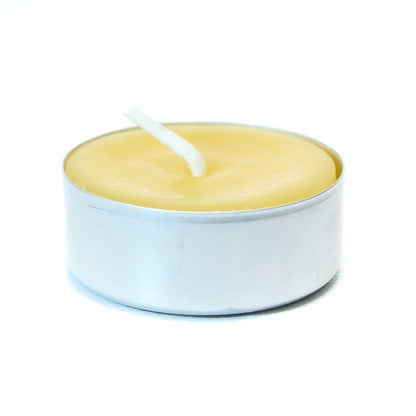Bluecorn Beeswax Tea Light Candles, 100% Pure Natural Bees Wax, Yellow Tea Lights in Metal Cups, Fragrance Free, Paraffin & Soy Free Candle Wax, Clean Burning, Long Lasting, American Made, 24 Pack