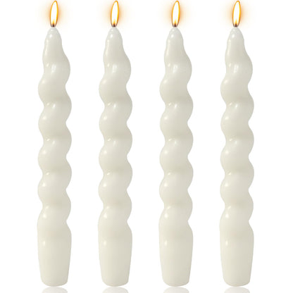 4 Pack 7 Inch White Spiral Taper Candles, Unscented Dripless Twisted Fat Candlesticks for Home Décor Party Wedding and Celebrations