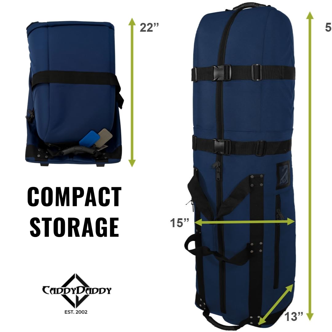 CaddyDaddy First Class Military Grade Ballistic Nylon Travel Cover with EVA Dense Foam Top Padding 2 Year Full Replacement Coverage Self Standing Base XL Wheels Case for Transporting Clubs on Airlines
