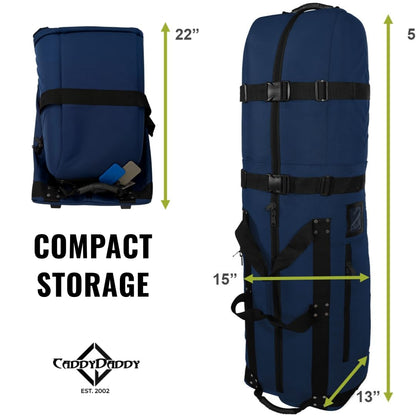 CaddyDaddy First Class Military Grade Ballistic Nylon Travel Cover with EVA Dense Foam Top Padding 2 Year Full Replacement Coverage Self Standing Base XL Wheels Case for Transporting Clubs on Airlines