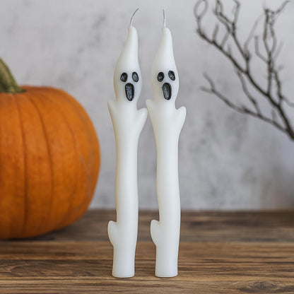 Halloween Ghost Candles Set, Cute Spooky White Taper Candles with Ghost Face for Halloween Decorations, Haunted House, Party Table Centerpiece, Gothic Home Decor, Trick or Treat Supplies (4PCS)
