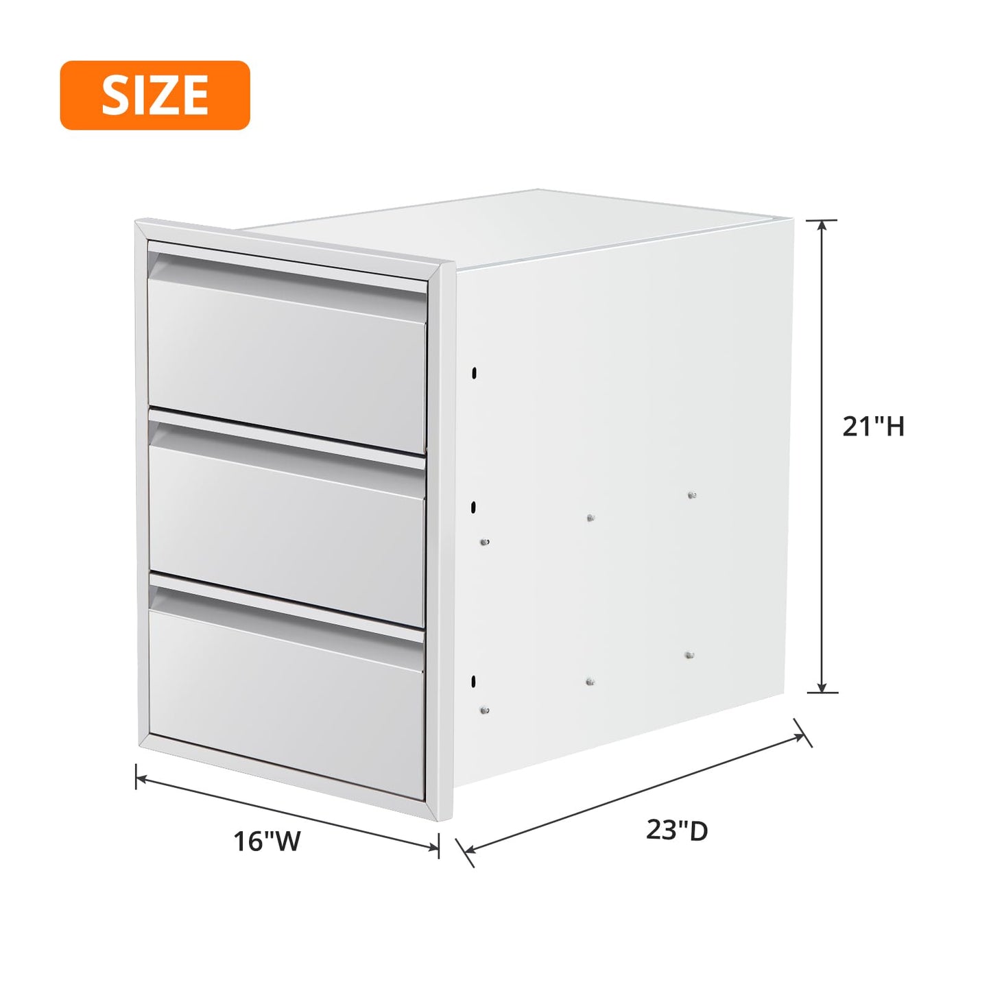 Outdoor Kitchen Access Drawers with Paper Towel Holder,16" W x 21" H x 23"D Stainless Steel Flush Mount BBQ Drawers with Grooved Handle,for Outdoor Kitchen Island or Patio Grill Station,3-Layer