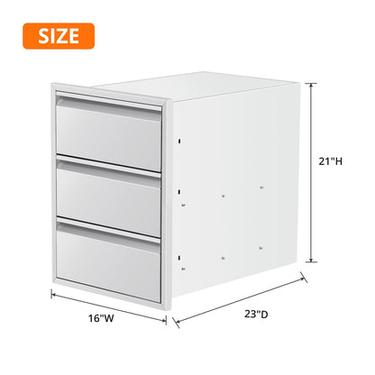 Outdoor Kitchen Access Drawers with Paper Towel Holder,16" W x 21" H x 23"D Stainless Steel Flush Mount BBQ Drawers with Grooved Handle,for Outdoor Kitchen Island or Patio Grill Station,3-Layer