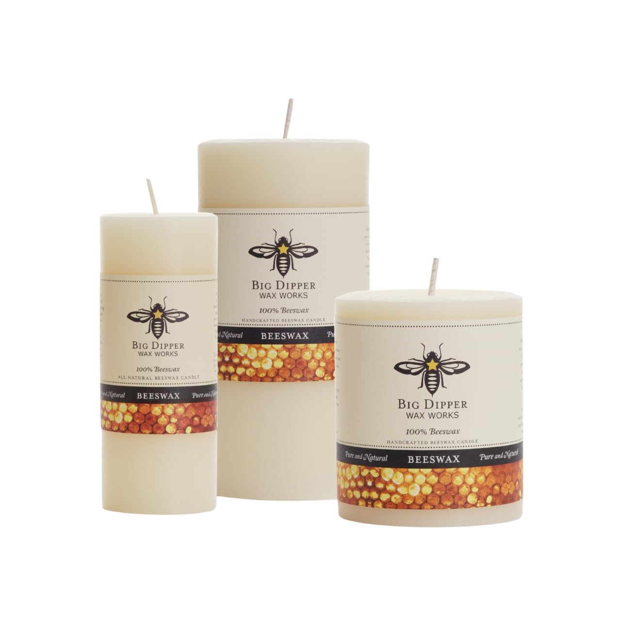 Big Dipper Wax Works Large Ivory Beeswax Pillar Candle 3" x 6" – 90-Hour Burn, Non-Toxic, Dripless, Handcrafted in USA, Clean Burning with Natural Honey Scent