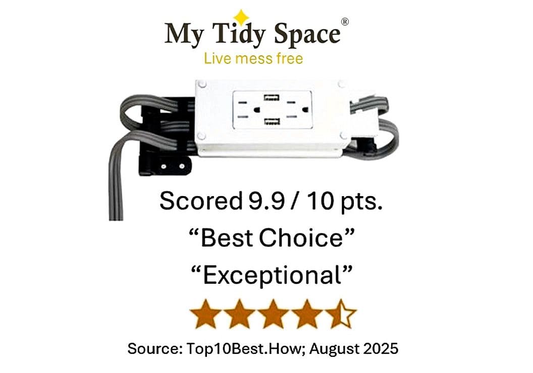 Compact in-Drawer Outlet with Cord Management Arm (2) USB-A Ports (2) 15 Amp Plugs fits Narrow and Shallow Drawers