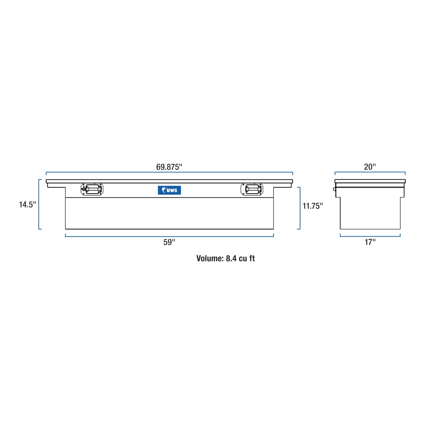 UWS EC10481 Pull Handle 69-Inch Heavy-Wall Aluminum Truck Tool Box with Low Profile, RigidCore Lid