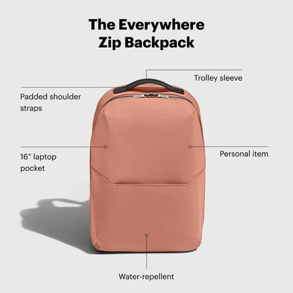 Away The Everywhere Zip Backpack - Personal Item Airline Approved Backpack with 16” Padded Laptop Sleeve, Water Bottle Pocket, Interior and Exterior Pockets - Fits Up to 16-Inch Laptops - Clay Pink