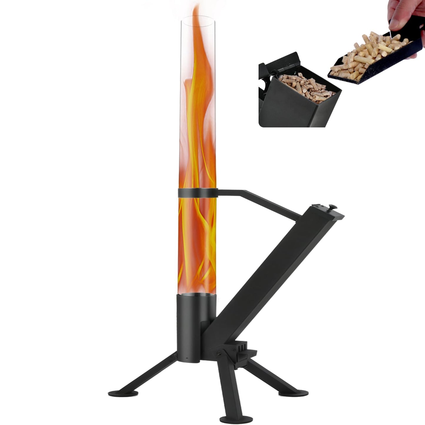 CHARMELEON Stainless Steel Pellet Stove&Wood Pellet Fire Pits for Outside – 51In Wood Pellet Heater–Outdoor Fire Pit for Backyard – Fireplace for Camping Patio Garden Picnic(Glass Tube-39.3In)