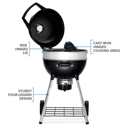 Napoleon PRO22 Professional Charcoal Kettle Grill, Black, Porcelain-Enameled Lid and Bowl, Chrome-Plated Cooking Grid