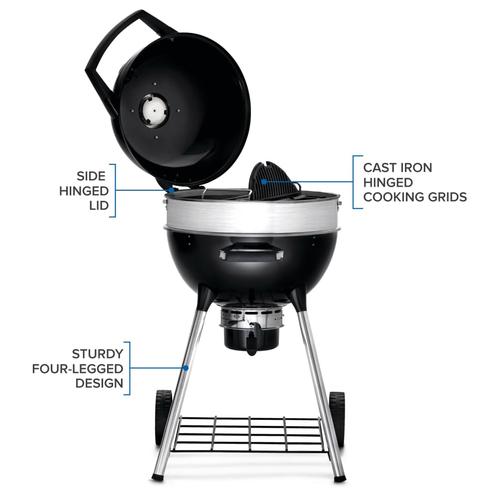 Napoleon PRO18 Compact Charcoal Kettle Grill, Black, Porcelain-Enameled Lid and Bowl, Chrome-Plated Cooking Grid