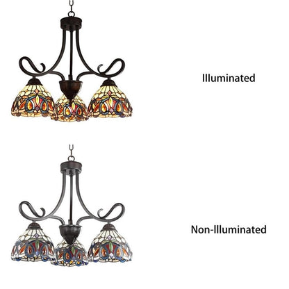 Chloe Lighting Mini Chandelier, Victorian Tiffany-Style, Dark Bronze, 3 Lights, 22in Wide, Multicolor, Model CH3T353BV22-DD3