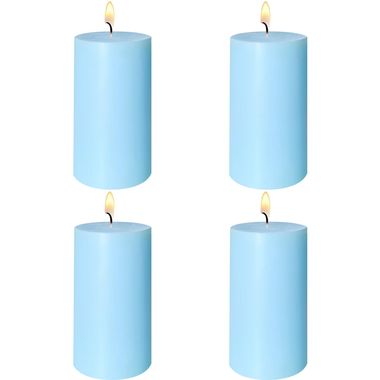 4 Pack Baby-Blue Pillar Candles, 2x4 Inch, Long-Lasting, Dripless and Smokeless Unscented Candles, Ideal for Home Décor, Parties Weddings and Relaxation