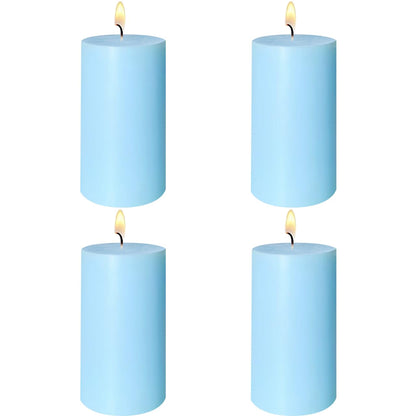 4 Pack Baby-Blue Pillar Candles, 2x4 Inch, Long-Lasting, Dripless and Smokeless Unscented Candles, Ideal for Home Décor, Parties Weddings and Relaxation