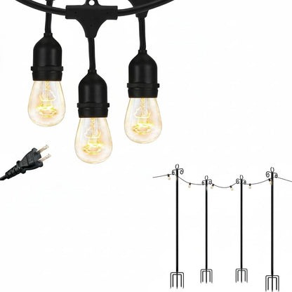 Brightech Bundle Ambience Pro Incandescent Outdoor String Lights - Commercial Grade Waterproof Patio Lights with 24Ft + 4-Pack 10FT String Light Poles