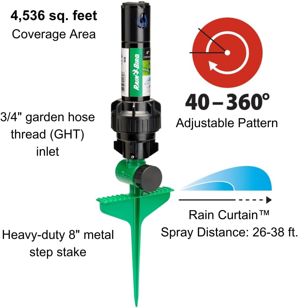 Rain Bird 42SASPG Gear Drive Rotor Sprinkler - Adjustable 40°-360° Pattern, 26'-38' Spray Distance