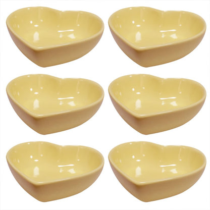 Xmomx 6 pcs Yellow Heart Shaped Porcelain Soy Sauce Dish Ceramic Dip Dipping Bowls for Dinner Baking BBQ and Cooking