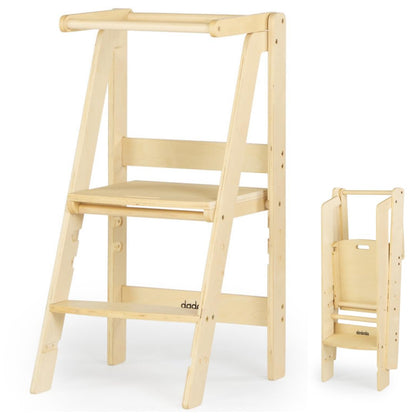 dadada Baby Foldable Montessori Tower - Adjustable Kitchen Step Stool for Kids with Safety Rail, Non-Toxic Finish, Great for Small Space Living (Natural)