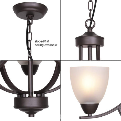VINLUZ 3 Light Pendant Chandelier, Oil Rubbed Bronze, Alabaster Glass, Model 355-3-13, Modern Lighting for Dining Room, Living Room, Bedroom