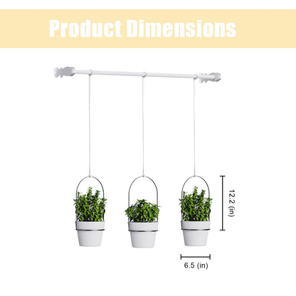 Hanging Flower Pots Set of 3, Indoor/Outdoor Plant Holder with Rod & Chain, Window Herb Garden Planter Shelves - Space-Saving Wall Mounted Pot Set for Succulents, Vines & Flowers (Black)