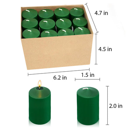 24 Packs Green Votive Candles, Unscented Small 1.5 Inch by 2.0 Inch Wax Candles for St. Patrick's Day Patty Day, Wedding, Party & Home Dinner Table - 12 Hour Burn Time