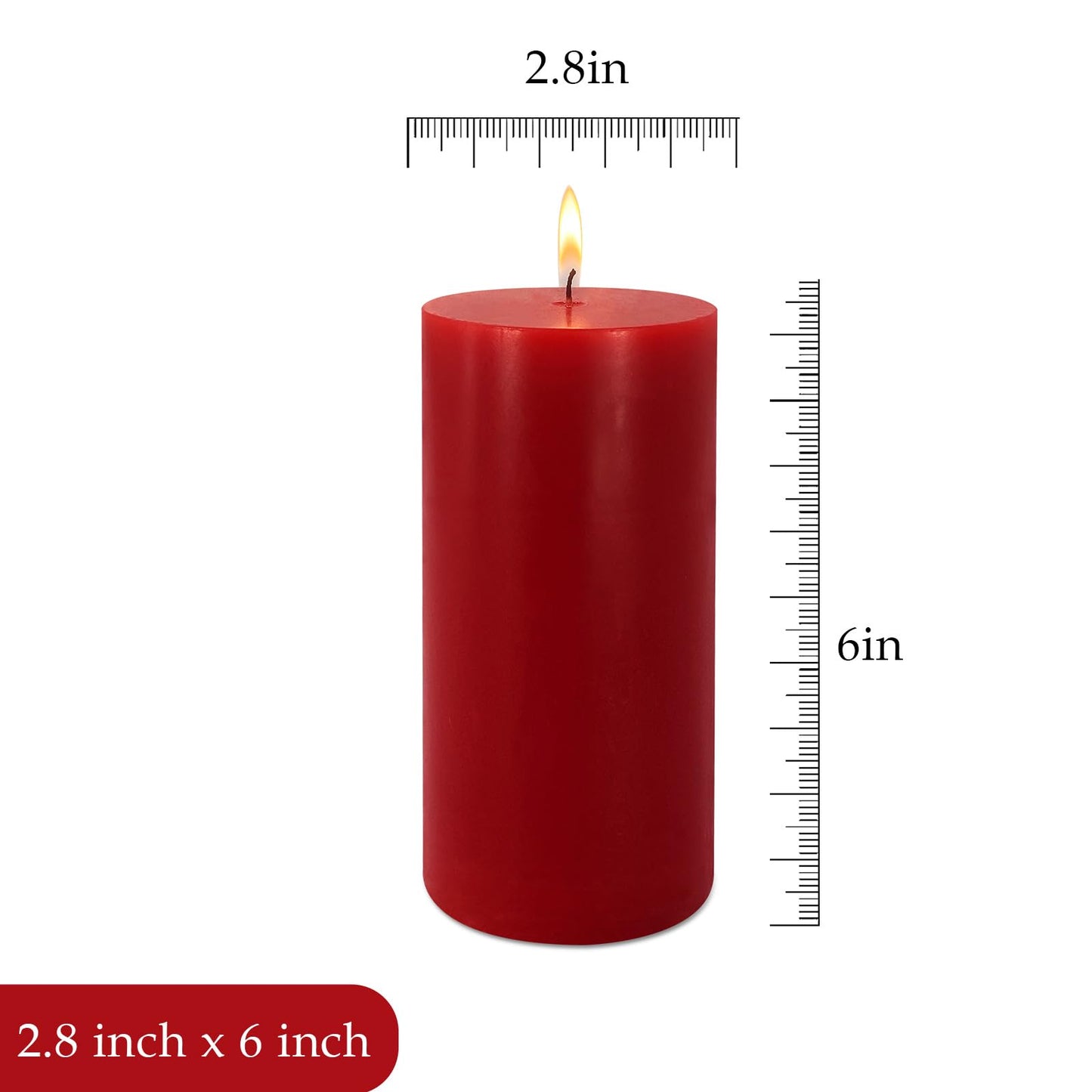 Set of 3 2.8x6 inch red Pillar Candles for Romantic Valentine's Day and Christmas; unscented Pillar Candles for The Home Dining Room; smokeless, drip-Free, Clean-Burning Emergency Candles