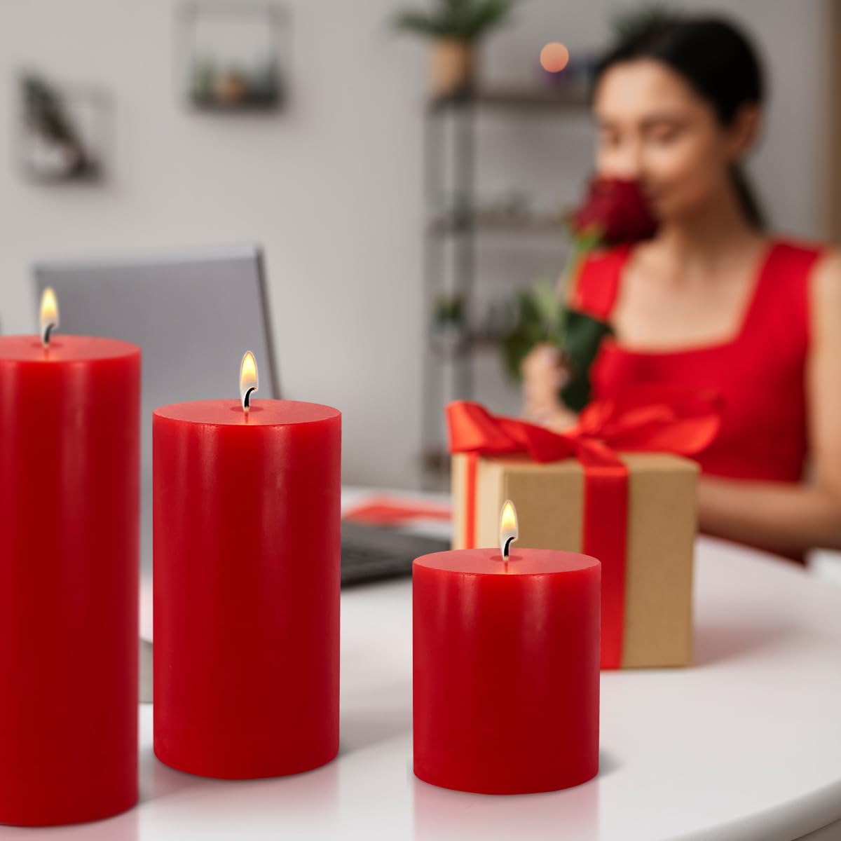 Red Pillar Candles - Unscented Pillar Candles Set of 3 - Dripless, Smokeless for All Occasions (3” W x 3”, 4”, and 6” H), Enjoy Over 150 Hours of Total Burn Time