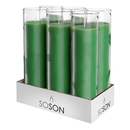 Simply Soson 2x8 inch Green Devotional Candles in Glass Jar - 6 Pack - 90 Hours – Prayer Candle - Tall Pillar Candles for Religious, Memorials, Party Decor