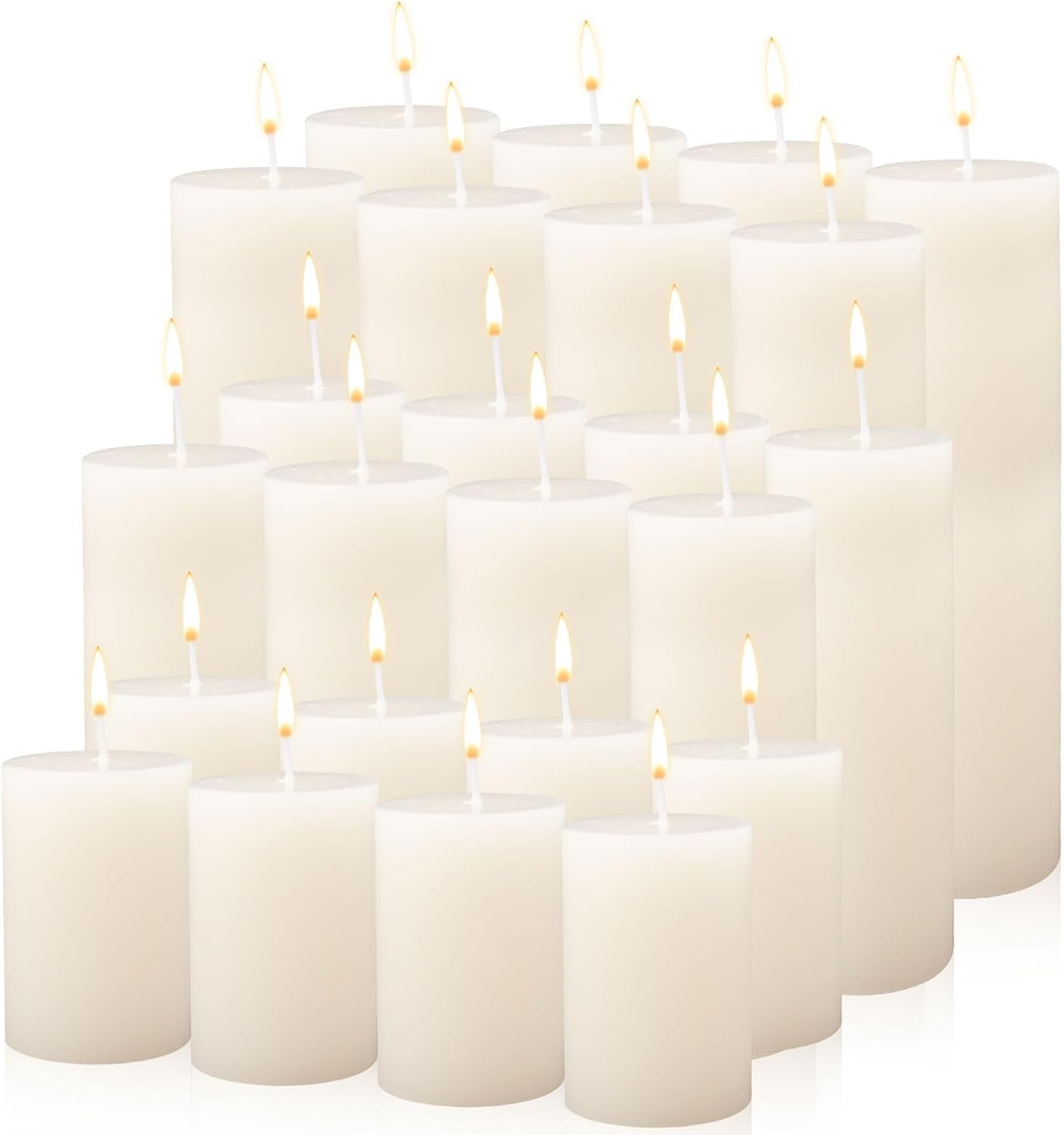 24 Pack Pillar Candles Bulk,Ivory Unscented Tall Candles,3 Sizes White Dripless Smokeless Wax Sticks for Wedding,Dinner Table,Christmas and Home Decor,24|45|60 Hours Burning