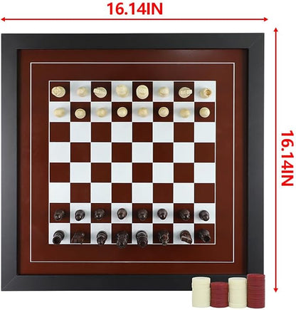 Wall Mounted Board Games Classic Checkers Game Strategy and Fun Games Art Decor for Home Checkers Board Game Magnetic Hanging Checkers and Chess Wooden Board Games (Checkers and Chess)
