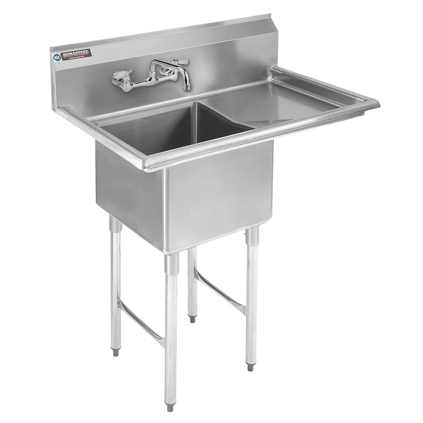 DuraSteel Commercial Stainless Steel Utility Sink - NSF 18 x 18 x 12 Bowl with Right Drainboard & Faucet - Freestanding Outdoor Kitchen Sinks, Outdoor Sinks, Laundry Sink, Garage Shop, Utility Tub